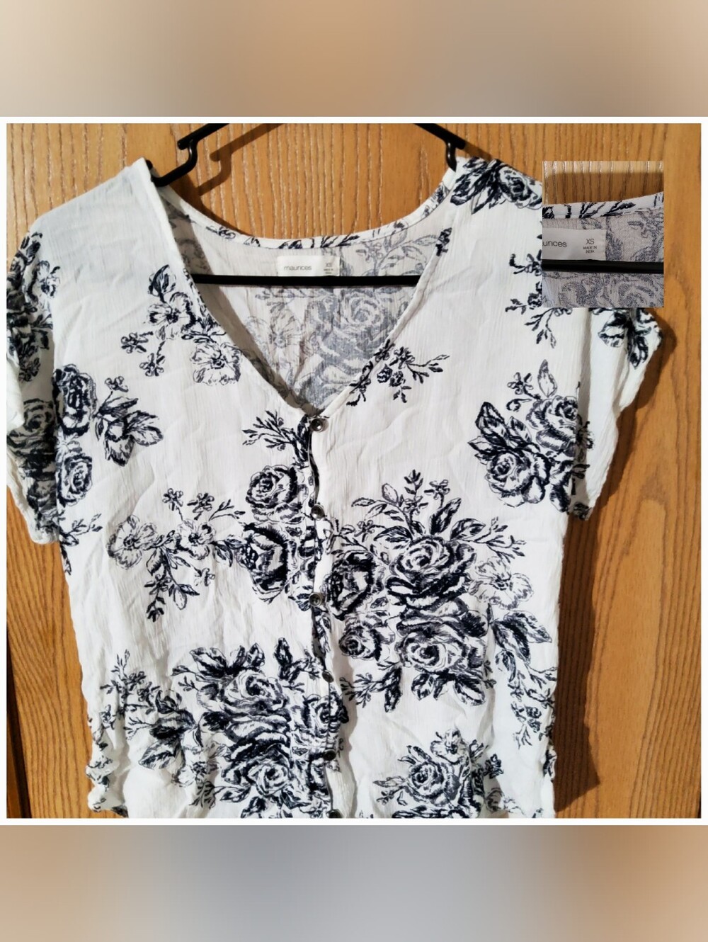 Maurices  White Top with Black Floral Print